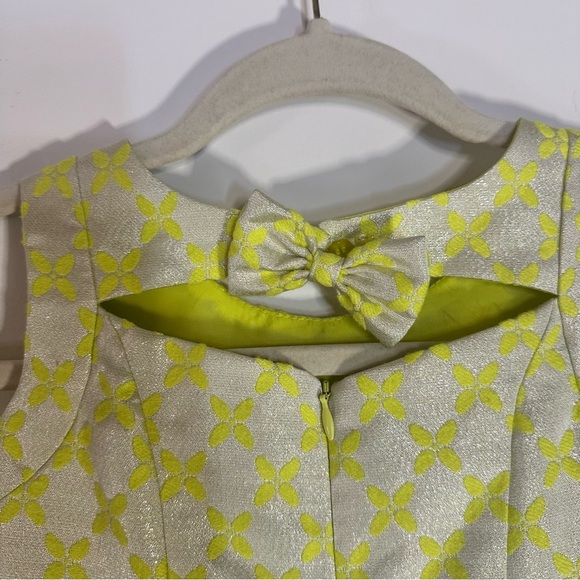 Little Angels by Us Angels Neon Yellow Jacquard Party Dress Girls 7 Bow Back - Picture 9 of 15